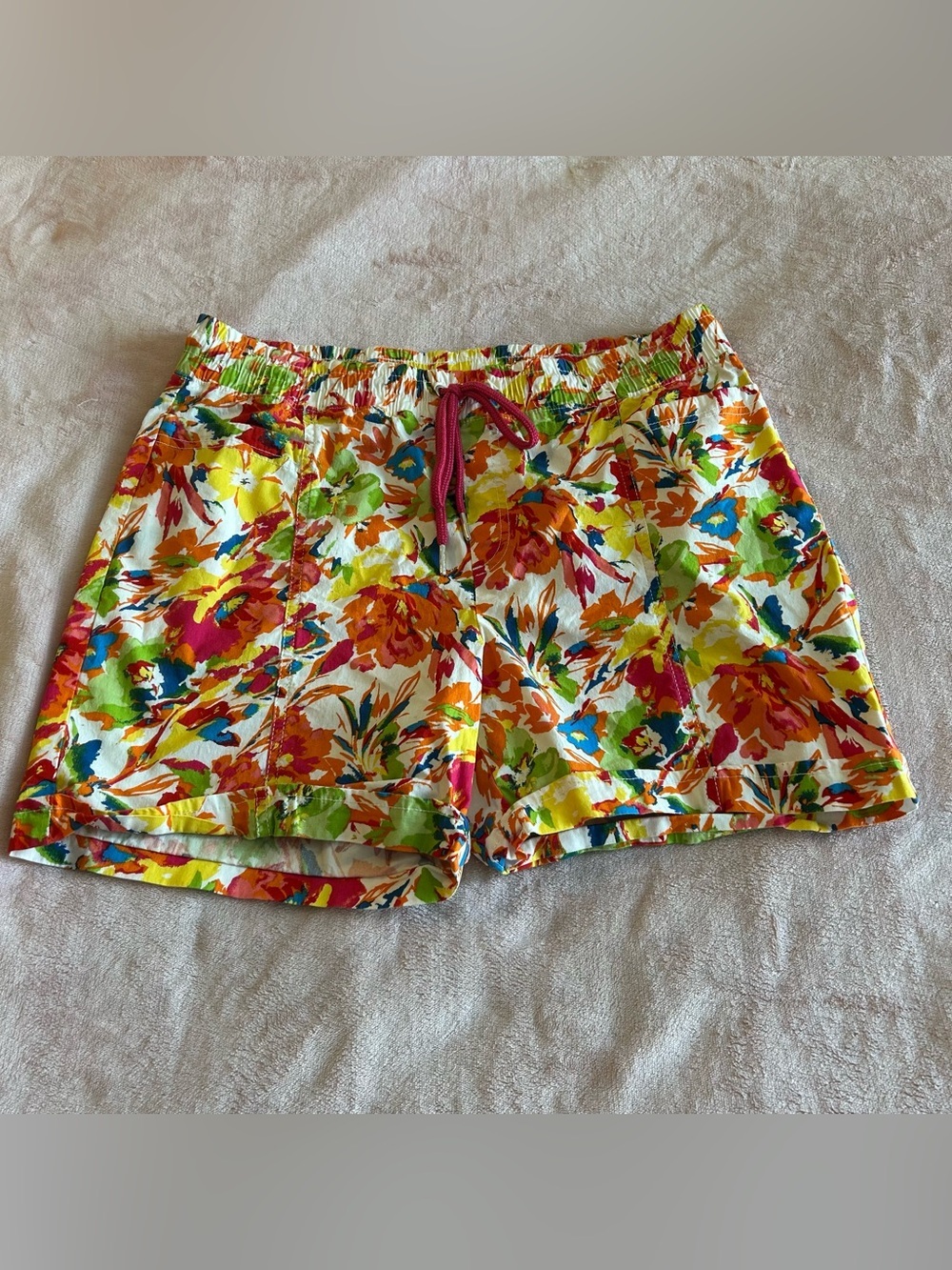Fresh vintage floral shorts with drawstring and elastic waist size 10 summer